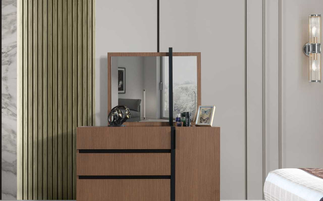 Moderne Bruine Slaapkamercommode met 3 laden en 1 deur Houten Meubels