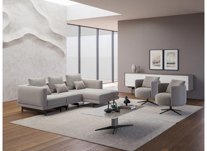 Luxe Compleet 4-delige hoekbank L-vorm Designer 2x Fauteuil Houten salontafel Nieuw