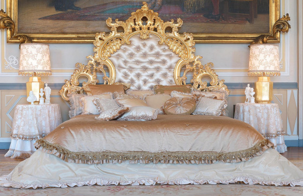 Chesterfield-bed Italiaanse meubels Inrichting Barok Rococo Gouden Leren Bedden