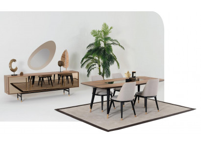 Eetkamer set Tafel 4x stoelen Dressoir Spiegel Set Ontwerp nieuw 7-delig