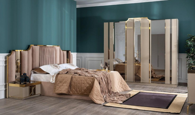 Luxe complete slaapkamerset - bed, 2 nachtkastjes, kledingkast, 4-delig.