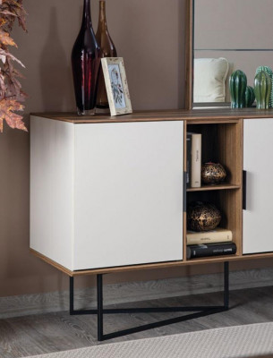 Garnituur Set Tafel 4x Stoelen Dressoir Spiegel Eetgroep 7-delig Eetkamer