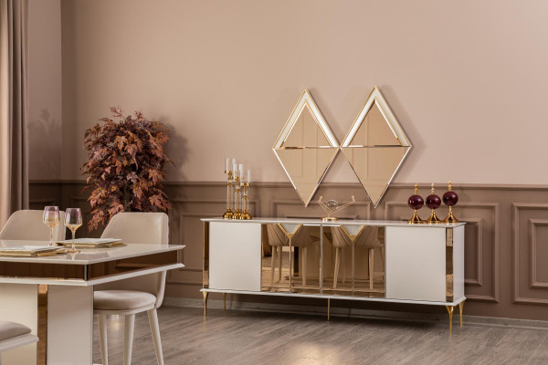 Eetkamertafel 4x stoelen bank set eetgroep modern 7-delig beige design.