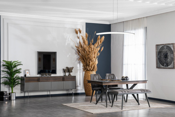 Stel tafel 4x stoelen bankstel set ontwerper hout eetkamer 8-delige set
