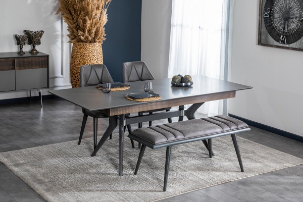 Stel tafel 4x stoelen bankstel set ontwerper hout eetkamer 8-delige set