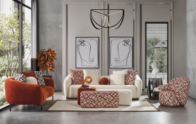 Poef Voetenbank Kubus Luxe meubels Ontwerp Stijl Lounge Club Stof oranje