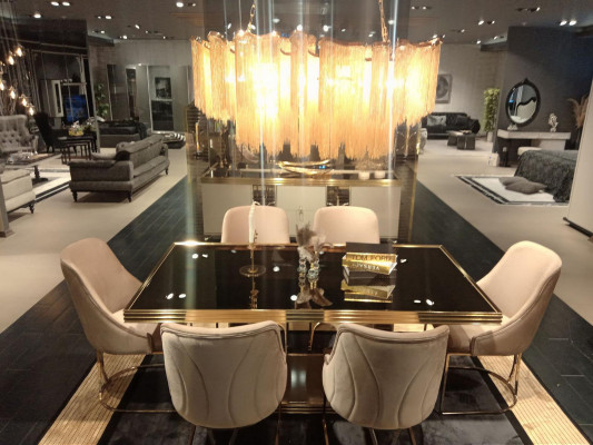 Eetkamer set tafel 6x stoelen 8-delig. Stijl Moderne nieuwe luxe