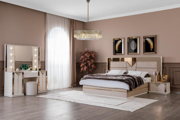 Modern Bed 2x Nightstands 4-piece Bedroom Set Design Luxury new Modern  Modern Bed 2x Nachtkastjes 4-delig Slaapkamer Set Ontwerp Luxe nieuw Modern