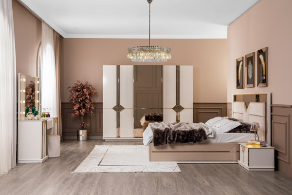 Modern Bed 2x Nightstands 4-piece Bedroom Set Design Luxury new Modern  Modern Bed 2x Nachtkastjes 4-delig Slaapkamer Set Ontwerp Luxe nieuw Modern