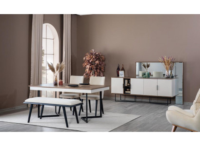 Eetkamertafel 4x stoelen bank metaal eetgroep set 6-delig. Nieuw modern.