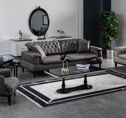 Woonkamer bank 3-zits banktafel luxe kunstleer nieuw grijs Stijl Modern  Woonkamerbank 3-zits banktafel luxe kunstleer nieuw grijs Moderne stijl