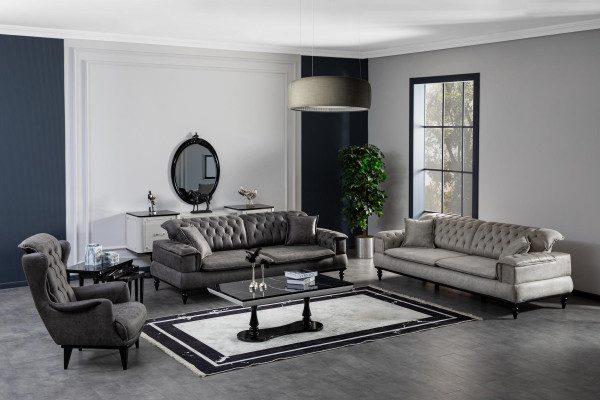 Woonkamer bank 3-zits banktafel luxe kunstleer nieuw grijs Stijl Modern  Woonkamerbank 3-zits banktafel luxe kunstleer nieuw grijs Moderne stijl
