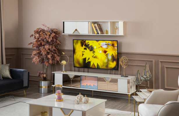 Woonkamer meubels Woonkast TV-standaard Wandplank Hout Wit Nieuw Modern