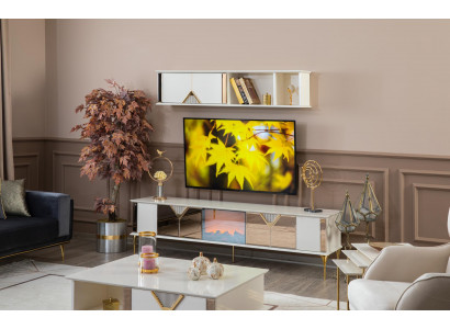 Woonkamer meubels Woonkast TV-standaard Wandplank Hout Wit Nieuw Modern