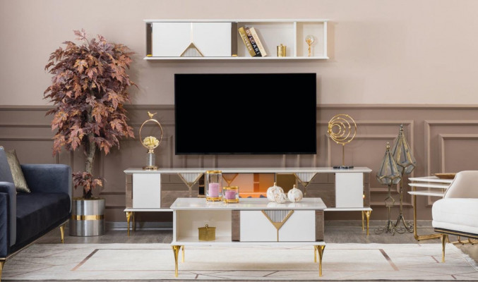 Woonkamer meubels Woonkast TV-standaard Wandplank Hout Wit Nieuw Modern