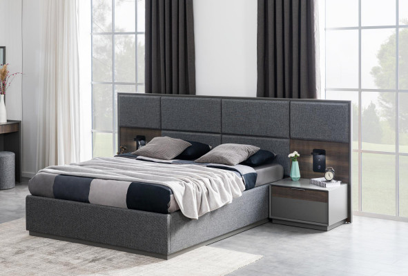 Slaapkamer Bed 2x Nachtkastje Beddengoed Compleet Set USB Licht Loft