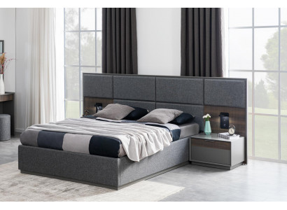 Slaapkamer Bed 2x Nachtkastje Beddengoed Compleet Set USB Licht Loft