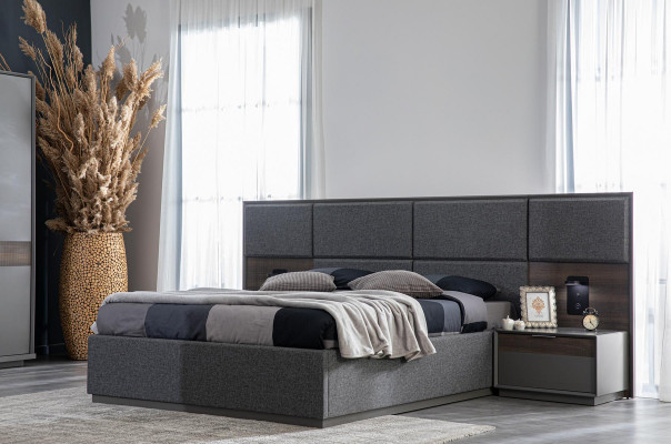 Slaapkamer Bed 2x Nachtkastje Beddengoed Compleet Set USB Licht Loft