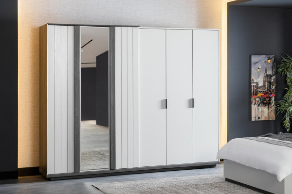 Slaapkamer meubels Houten kledingkast Moderne kast Grijs 260cm Loft