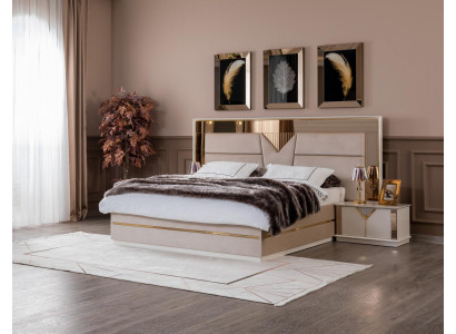 Gouden bed Tweepersoonsbed Slaapkamer Bedden Meubilair ontwerper Tweepersoonsbed Beige