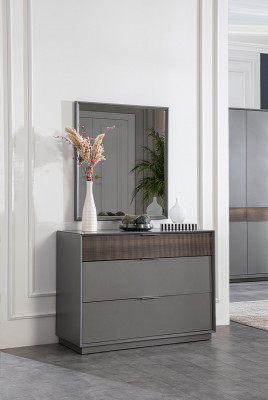 Commode Spiegel Slaapkamer Houten Kast Ladenkast Dressoir Grijs 2-delig