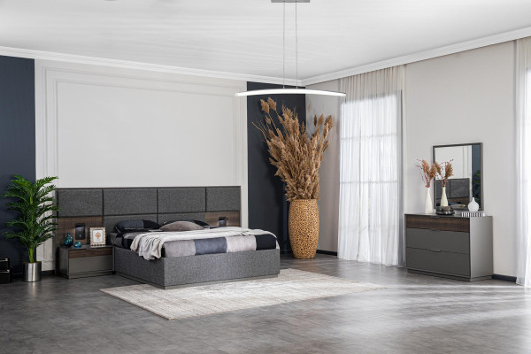 Commode Spiegel Slaapkamer Houten Kast Ladenkast Dressoir Grijs 2-delig