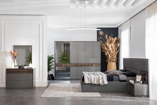 Commode Spiegel Slaapkamer Houten Kast Ladenkast Dressoir Grijs 2-delig