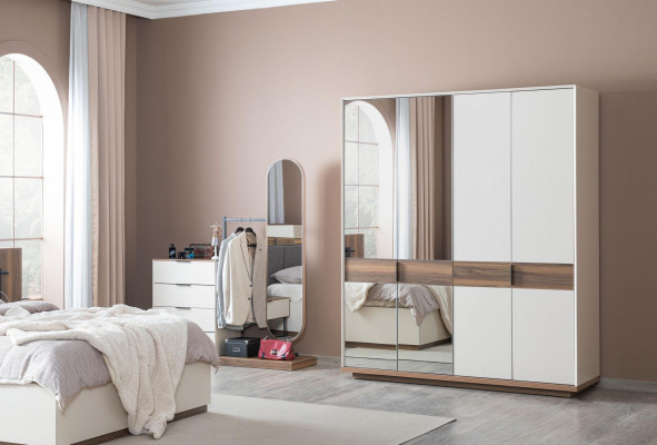 Slaapkamer dressoir met spiegelset hout Modern Wit Meubilair