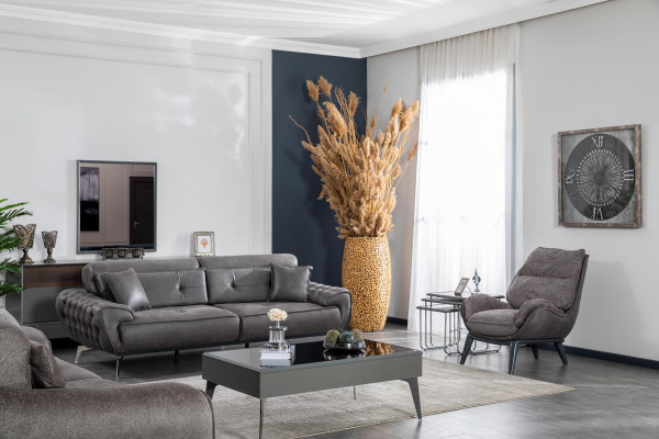 Woonkamer Fauteuil Design Bank Luxe Lounge Bekleding Nieuw modern grijs Woonkamer Fauteuil Ontwerp Bank Luxe Lounge Bekleding Nieuw Modern Grijs