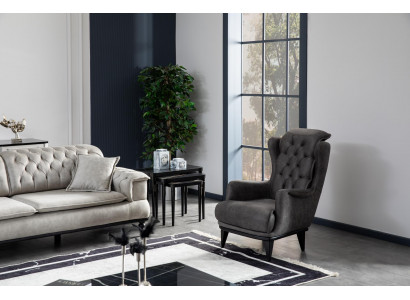 Fauteuil Ontwerp Bank Kunstleer Lounge Bekleding Zetel Luxe Grijs Nieuw