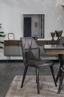 Grijze stoel Ontwerper Eetkamerstoelen Zitstoel Fauteuil Textiel Hout