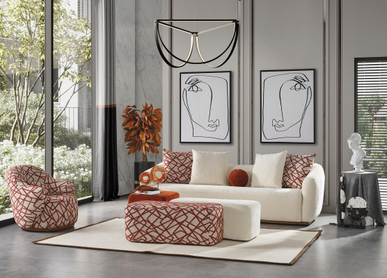 Sofa set 4-zits 3x voetenbank 5-dlg design woonkamer compleet set