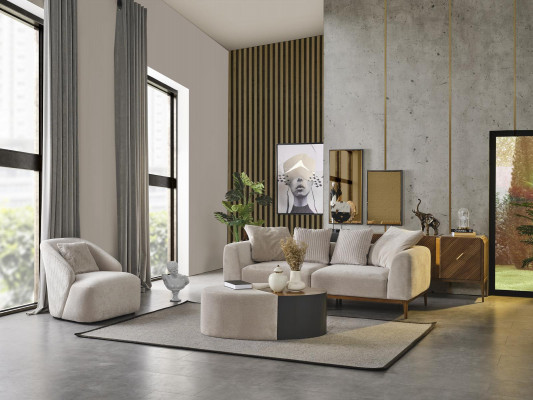 Set bankstel 3-zits salontafel luxueuze set stof 3-dlg nieuw