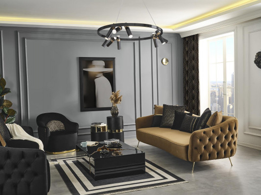 Sofaset van 3 zitsbank, salontafel, luxe set van 3 stuks bruin nieuw