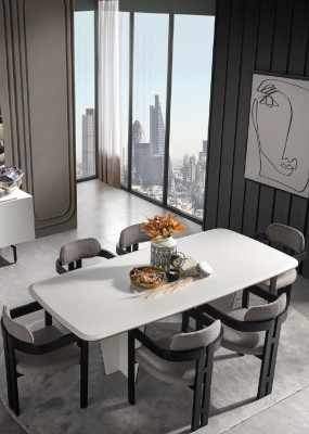 Tafel 6x Stoelen Eetkamer Compleet Set Groep Hout 7-dlg nieuw Modern
