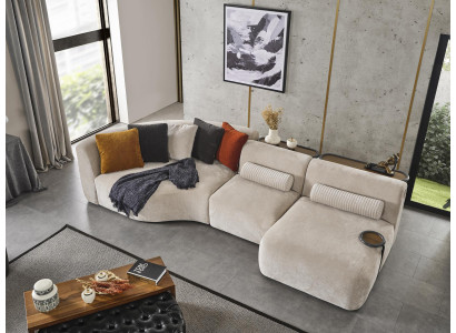 Hoekbank L-vorm Design Bank Hout met Stoffen Bekleding Nieuwe Meubels Wit