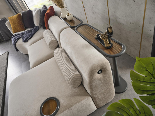 Hoekbank L-vorm Design Bank Hout met Stoffen Bekleding Nieuwe Meubels Wit