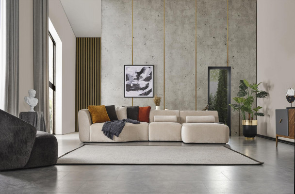 Hoekbank L-vorm Design Bank Hout met Stoffen Bekleding Nieuwe Meubels Wit