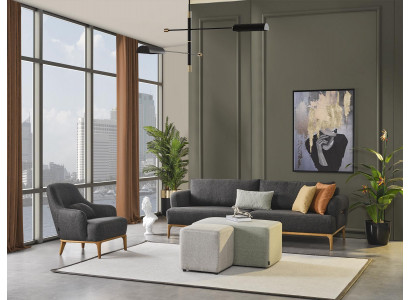 Bankstel 4-zits 2x poef Compleet set Woonlandschap 4-delig