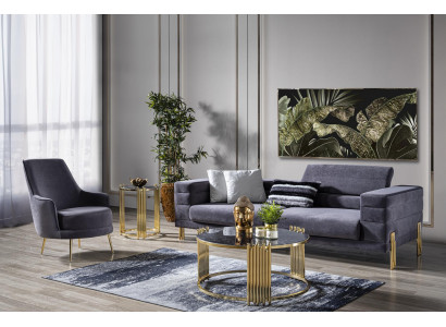 Bankstel 3+1 zits set design gestoffeerde banken Moderne nieuwe Blauw