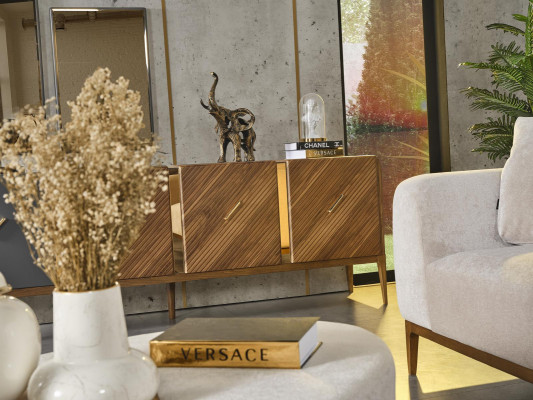 Dressoir 2x Spiegel Woonkamergroep Hout Design Set 3-delig nieuw bruin