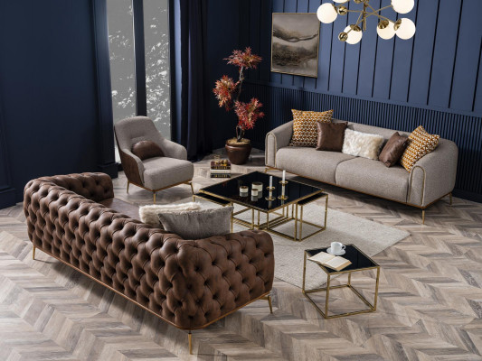 Fauteuil 1 plaats Luxe gestoffeerde stoel Ontwerp grijs Nieuw Woonkamer