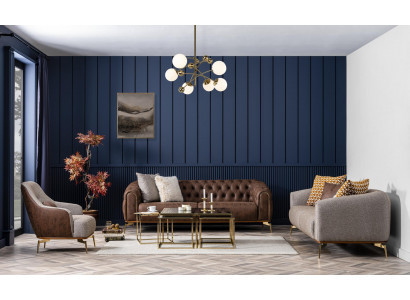Sofa set 3-zits bank nieuw grijs luxe design 3-delig woonkamer