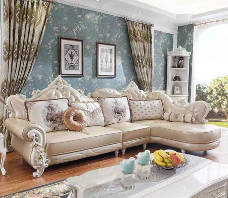 Hoekbank L-vormige woonlandschap bank meubels leer hout Bank Chesterfield