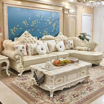 Woonlandschap hoekbank L-vorm bank meubels leer hout bank Chesterfield