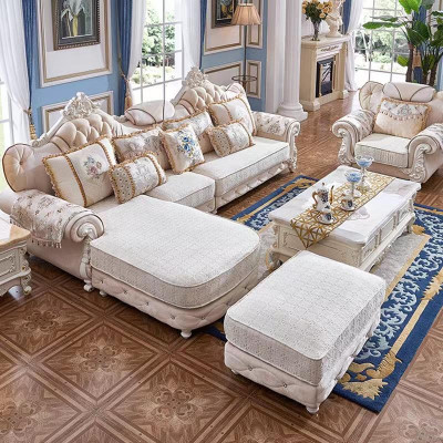 Hoekbank L-vorm Fauteuil Voetenbank Bank Hout met Textiel Barok Rococo
