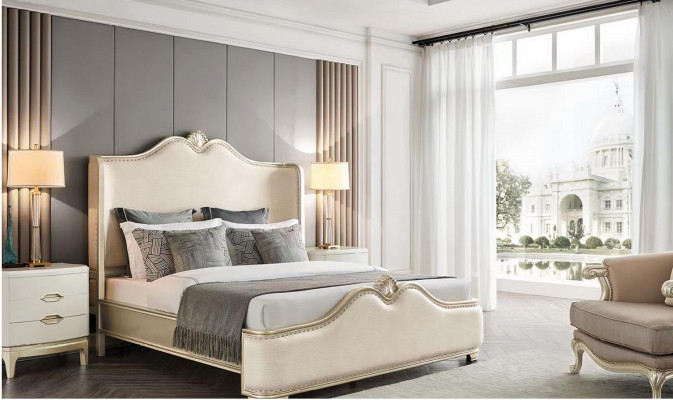 Bed 2x Nightstands 3 pcs. Bedroom Beige Designer Luxury Furniture Beds Wood