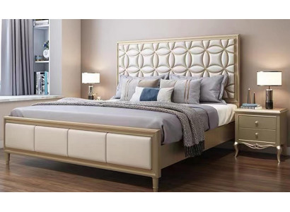 Bedden Twee persoonsbed Slaapkamer Kunstlederen bekleding Beige Tweepersoonsbedden Nieuw