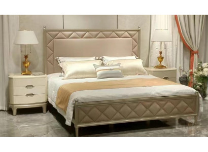 Slaapkamer Bed Bekleding Ontwerp Meubels Luxe Tweepersoons Beige Bedden Leer