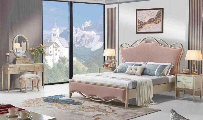 Ontwerp slaapkamerbed luxe bedden leer roze dubbele bekleding meubels textiel nieuw
